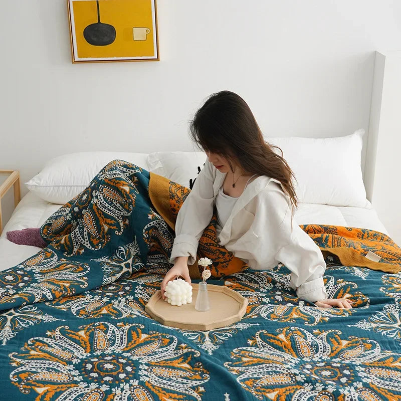 Decorbites™ Geometrische Baumwollgaze-Sommerdecke – Stilvolles Heimtextil für Erwachsene