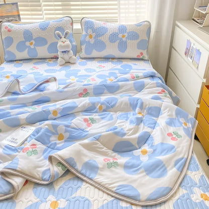 DecorBites™ Double-Sided Cool Comforter Set: Ice Silk Duvet, Fitted Sheet, Pillowcase