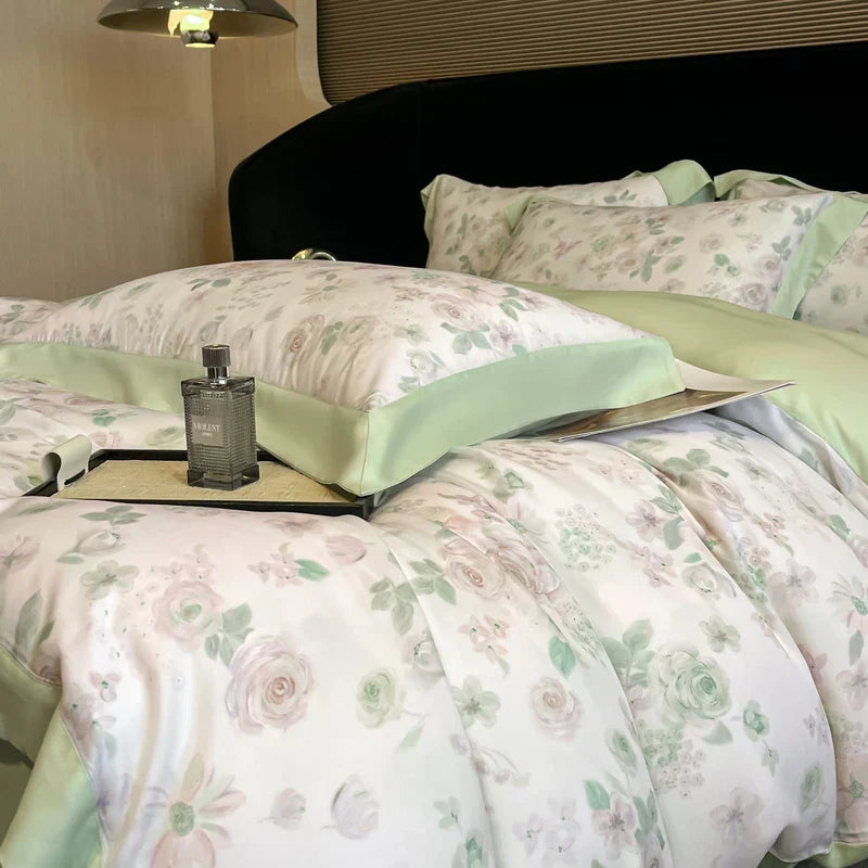 Decorbites™ Bettwäsche-Set aus Eukalyptusfasern Blumenmuster: Bettbezug, Bettlaken, Kissenbezug – 4 Teile