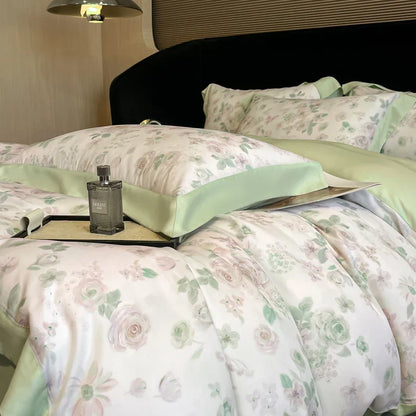Decorbites™ Bettwäsche-Set aus Eukalyptusfasern Blumenmuster: Bettbezug, Bettlaken, Kissenbezug – 4 Teile