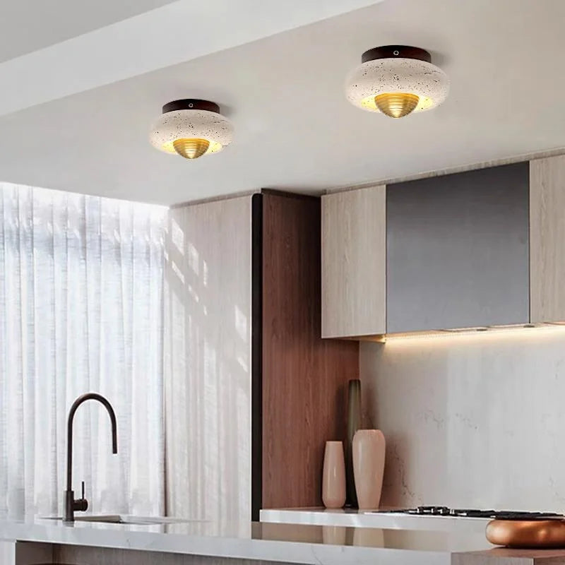 Decorbites™ LED-Deckenleuchte Natürliches Gelb Travertin Nussbaumholz Deckenbeleuchtung