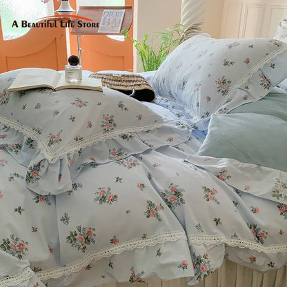 Decorbites™ Spitzen-Volants Blumen-Samt-Patchwork Bettbezug-Bettwäsche-Set
