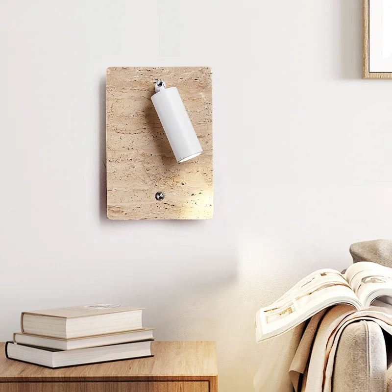 DecorBites™ LED Wall Light Fixtures Bedroom Modern Button Switch Yellow Travertine White Iron Bedside Lamp