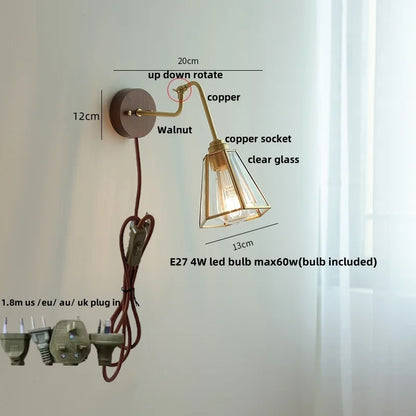DecorBites™ Copper Glass Wall Sconce Amber LED Rotate Modern Bathroom Mirror Light