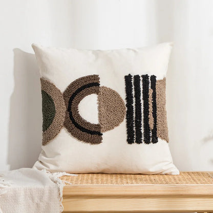 DecorBites™ Geometric Embroidery Boho Loop Tufte Cotton Canvas Cushion Cover 45x45/30x50cm