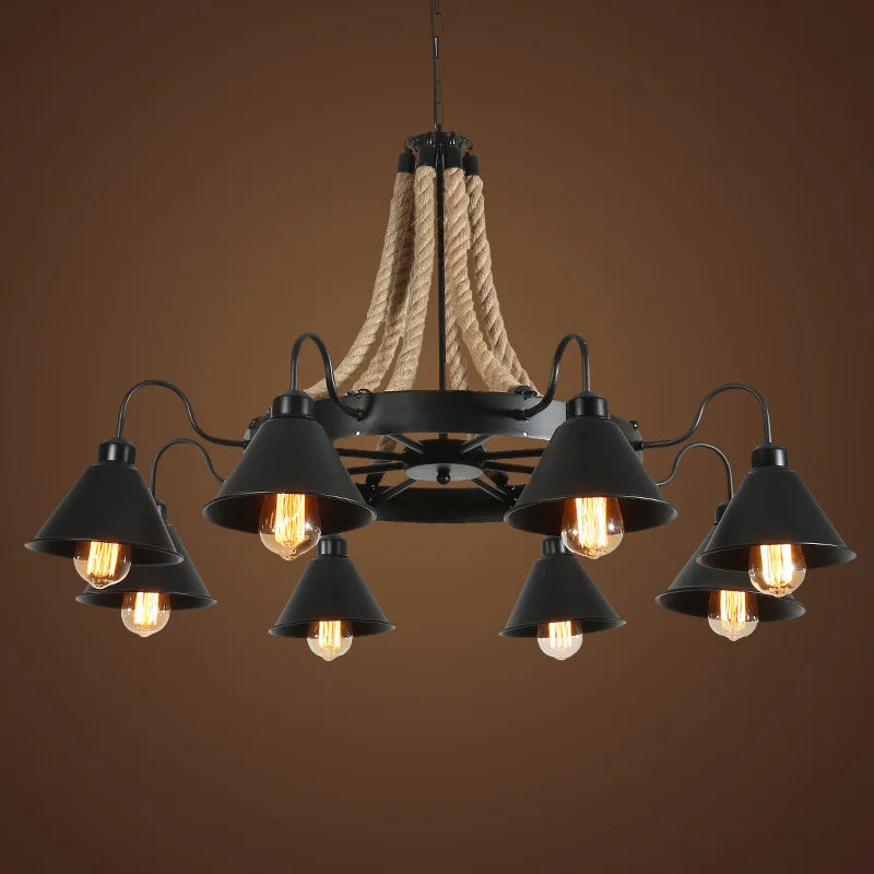 Decorbites™ Industrielles Hanfseil-Hängeleuchte mit Eisenlampenschirm
