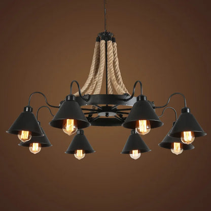 Decorbites™ Industrielles Hanfseil-Hängeleuchte mit Eisenlampenschirm