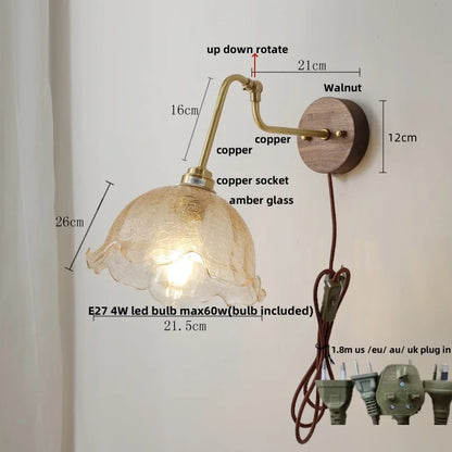 DecorBites™ LED Wall Lights Up Down Rotate Pull Chain Switch Bedside Lamp Glass Canopy Fixtures