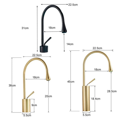 DecorBites™ Gold Tall Basin Faucet, 360 Swivel Waterfall Mixer for Bathroom Washbasin
