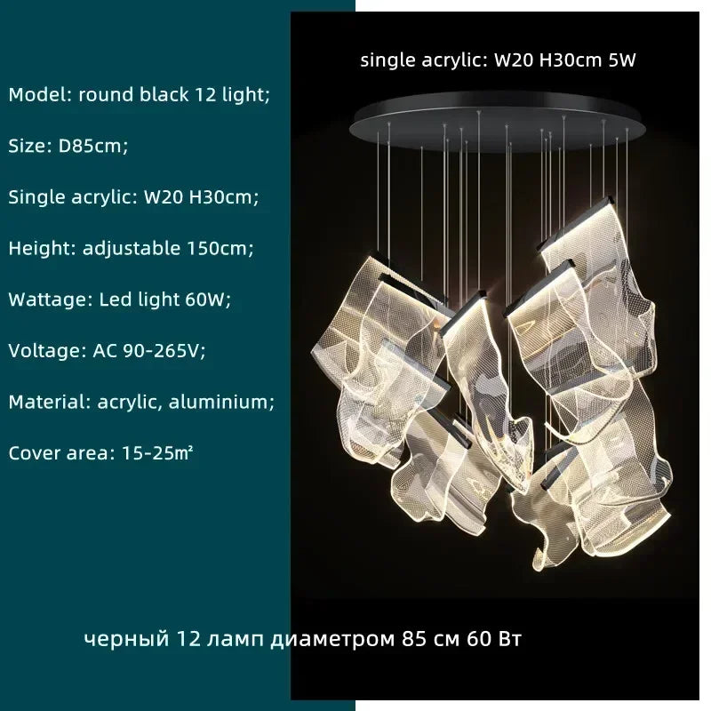 Decorbites™ Acryl-Blätter-Kronleuchter LED-Leuchte dimmbar Luxus-Pendant für die Hausdekoration