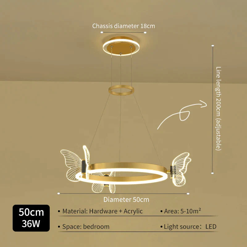 Gold Butterfly LED Chandelier For Bedroom