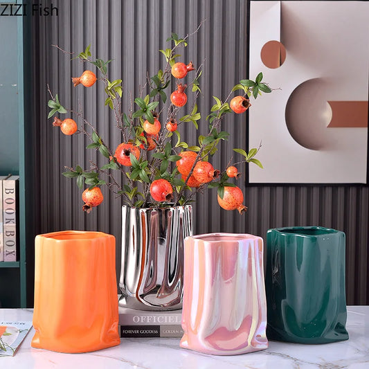 Decorbites™ Vergoldete Faltenstruktur Keramikvase für Schreibtischdekoration und Blumenarrangements