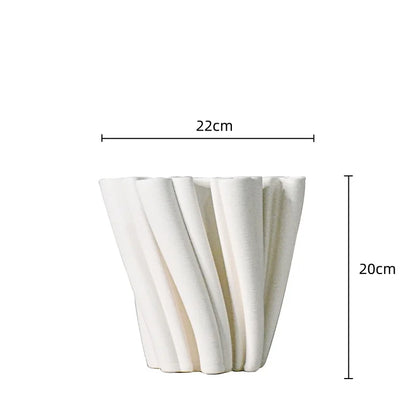 DecorBites™ Geometric Ceramic Fold Pattern Flower Vase Decorative Home Ornament