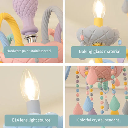 DecorBites™ Crystal Chandelier: Modern Macaron Color Children Room Luminaire