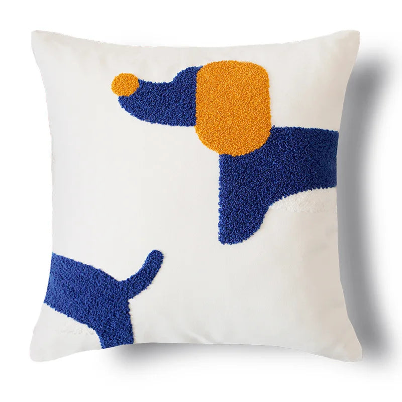 Blue Tufted Embroidered Pillow