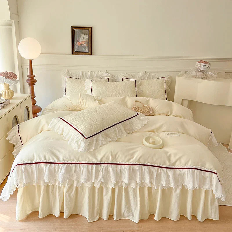 Solid Ruffles Cotton Bedding