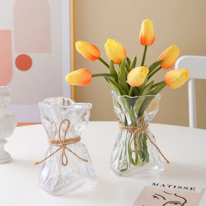 DecorBites™ Clear Glass Folded Road Vase - Creative Handcrafted Hydroponic Art Vase