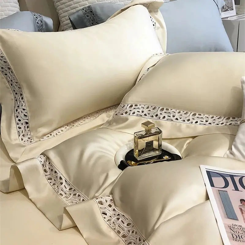Decorbites™ Eukalyptusfaser-Hohlgewebe-Bettwäsche-Set mit breitem Rand – Weich, seidenweich und atmungsaktiv