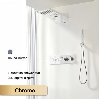 Luxury  black brass shower system wall-mounted LED digital display design Cold & hot dual-control 4-function ceiling shower Tap