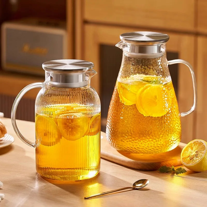 Decorbites™ Glas-Kaltwasserkessel-Set: Transparent gestreiftes Design, Edelstahl-Deckel, 1,6-Liter-Fassungsvermögen