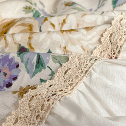 DecorBites™ French Pastoral Princess Lace Bedding Set with Ruffles, 100% Cotton, Queen King