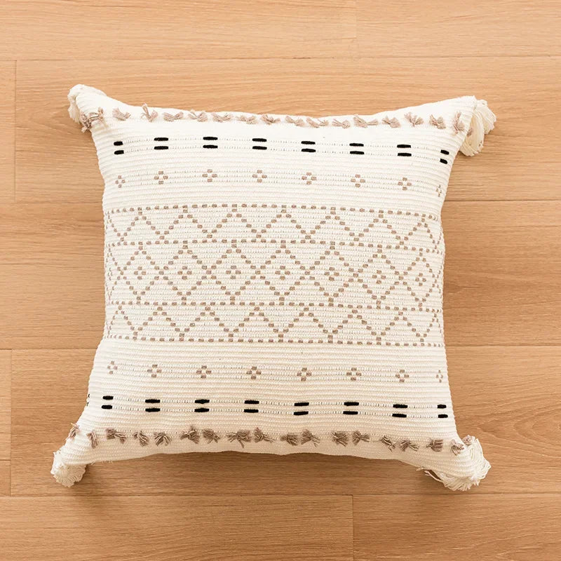 DecorBites™ Geometric Embroidered Crocheted Throw Pillow Cover for a Stylish Sofa