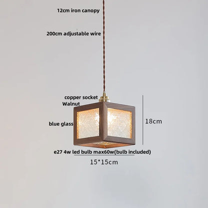 DecorBites™ Glass LED Pendant Lamp Walnut Wood Brass Hanging Lights
