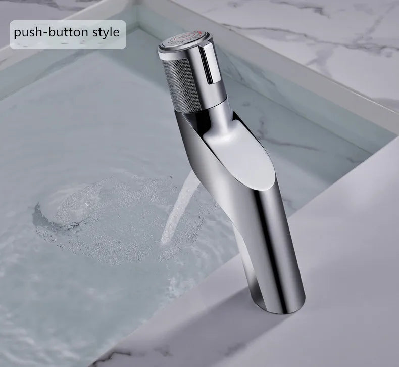 DecorBites™ Gold Basin Faucet: Single Handle Push-Button Mixer Tap for Bathroom, Brass Material