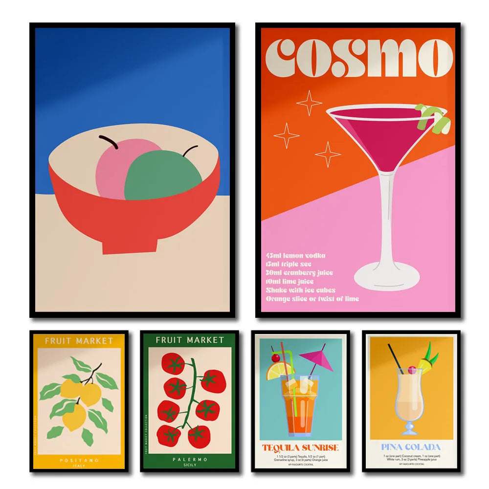 Sangria Drink Negroni Canvas Painting Club Bar Shop Home Decoration Cartoon Fruit Juice Mojito Aperol Spritz Posters and Prints