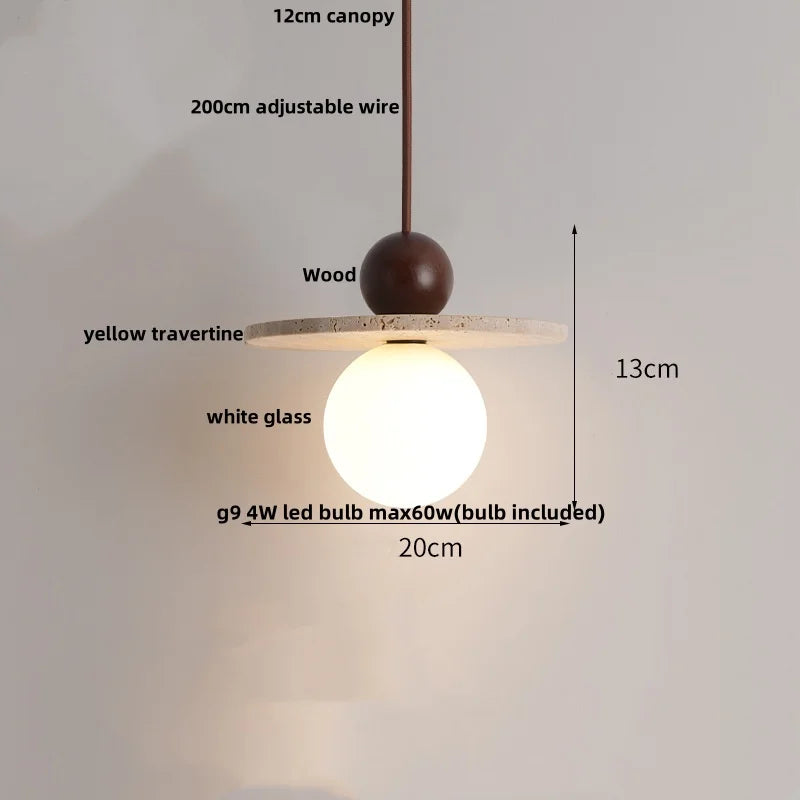 Travertine Globe Pendant Light With White Glass