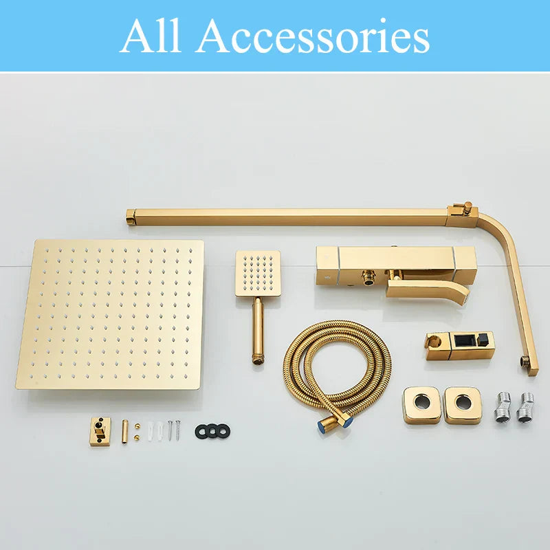 Decorbites™ Golden Thermostatisches Duscharmatur-Set mit Regendusche-Säule und 3-Wege-Mischer