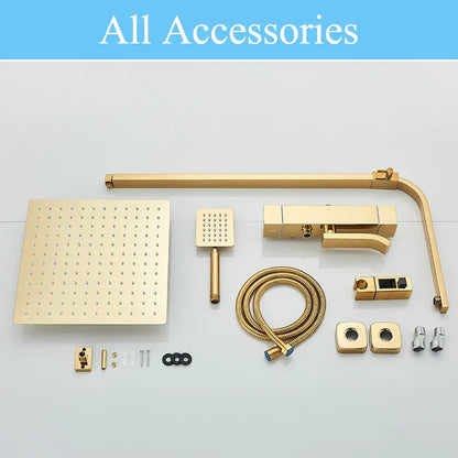 Decorbites™ Golden Thermostatisches Duscharmatur-Set mit Regendusche-Säule und 3-Wege-Mischer