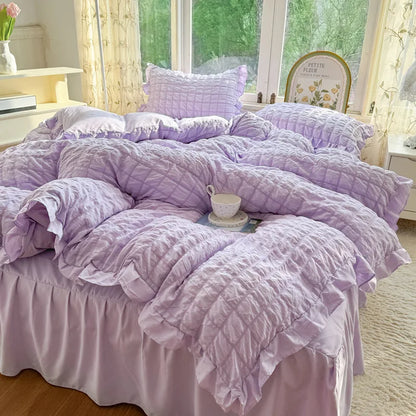 Decorbites™ Koreanische Prinzessin Weiche Bettwäsche-Set, Waschbaumes Baumwolle Einfarbig Daunenbezug-Kollektion