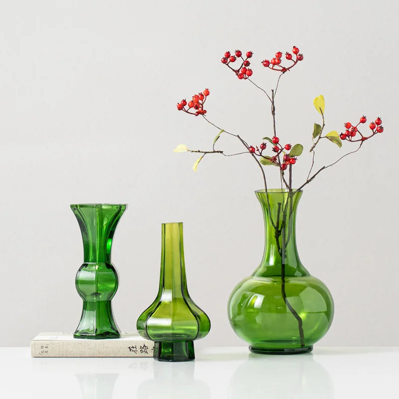 Green Glass Geometric Vase