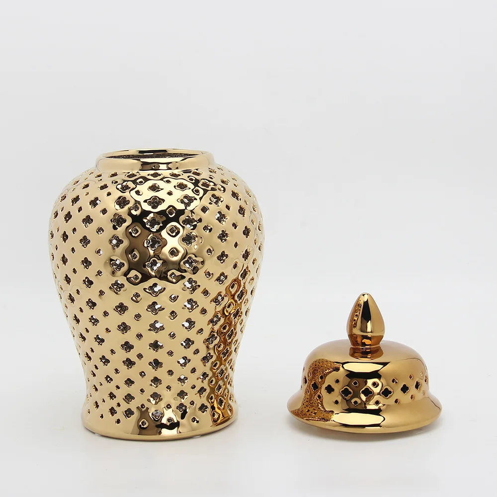Decorbites™ Golden Ceramic Ginger Jar Heimdekoration Vase Topf Blumenarrangement Aufbewahrungsgefäß