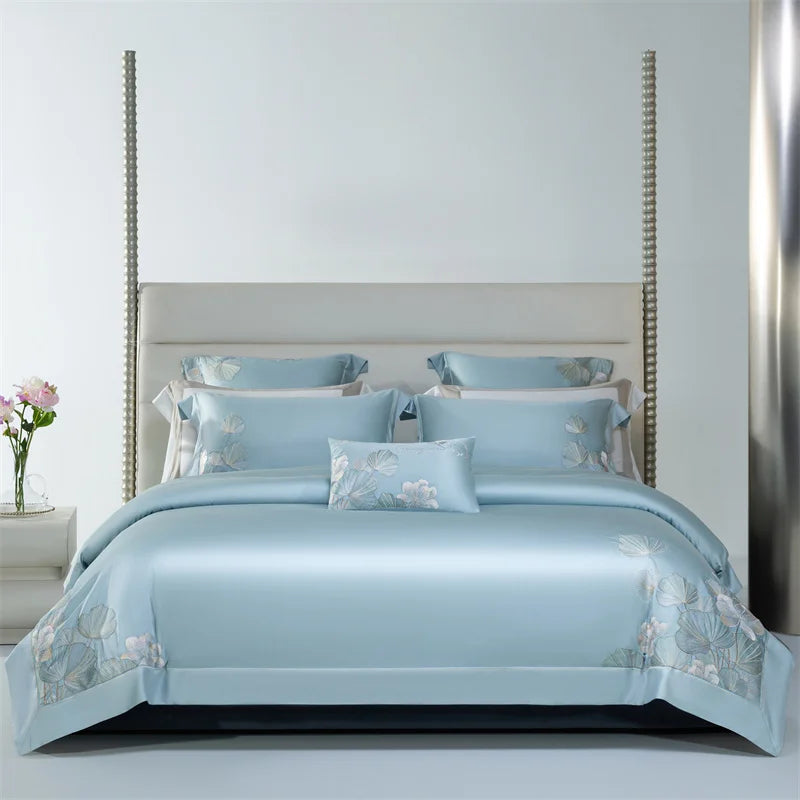 DecorBites™ Cotton Flowers Embroidery Bedding Set with Soft Silky Finish