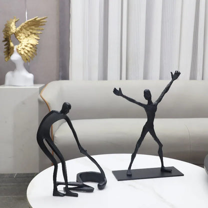 DecorBites™ Geometric Couple Cast Iron Figure Sculpture for Home Decor