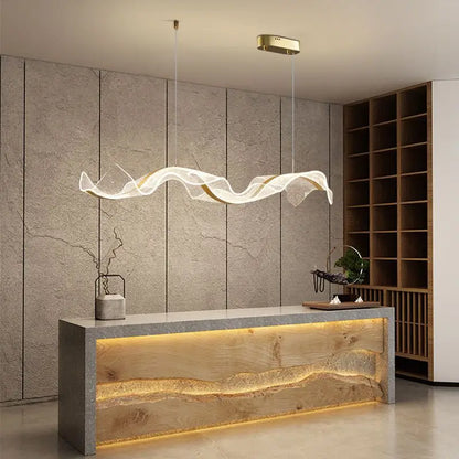 Decorbites™ Gold Wellen-Design Acryl-Hängelampe Kronleuchter für Wohnzimmer & Küche
