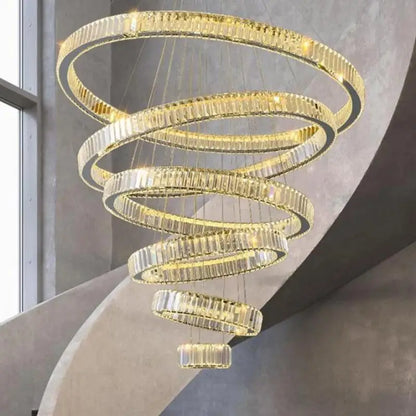 Decorbites™ Kristallkreis LED-Kronleuchter: Nordisch moderner Treppen-Hängeleuchter mit dimmbarem LED für das Wohnzimmer