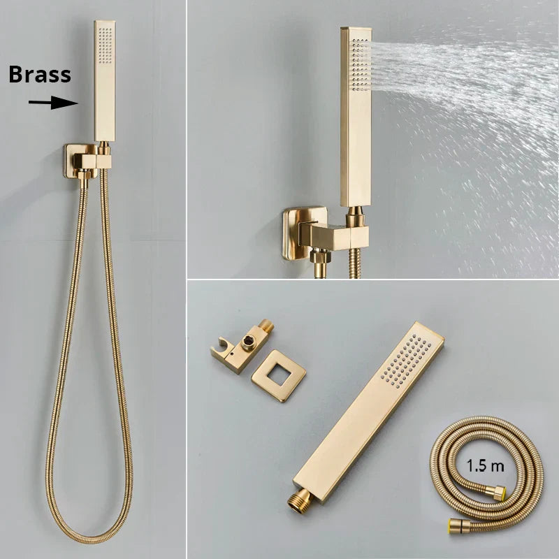Decorbites™ Gold Thermostatische Regenwald-Duscharmatur-Mischbatterie-Set für das Badezimmer mit Decken- und Wandmontage