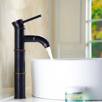 Decorbites™ Schwarze Bronze Wasserfallarmatur Bambus Badezimmer Waschtischarmatur Hoher Bogen Mischer