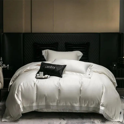 Decorbites™ Französische Spitzenkante-Bettwäsche-Set, 1000TC Ägyptische Baumwolle, Queen King, Daunendecke, Laken, Kissenbezüge