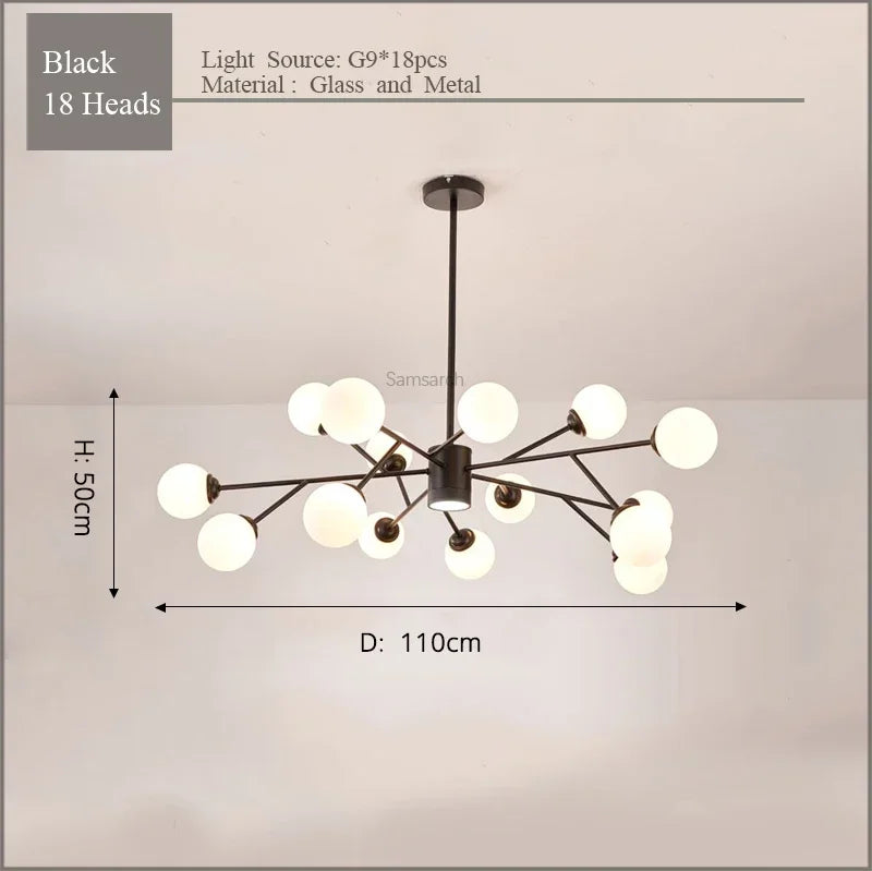 Gold Black LED Chandelier 18-Head For Bedroom