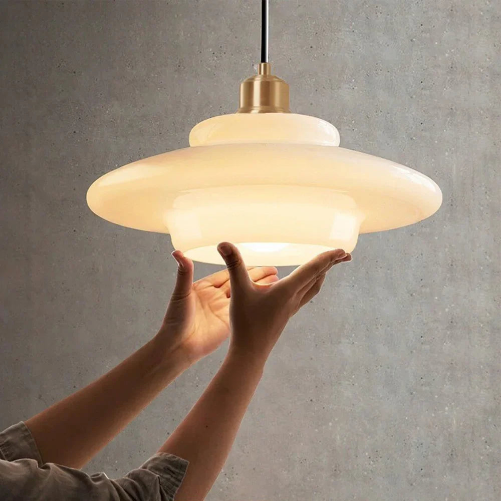 Nordic Cream Glass Pendant Light With Nickel Finish