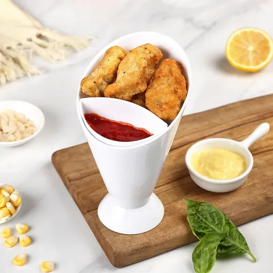 Decorbites™ Französischer Pommes-Halter mit Saucebechern für Snacks und Dips