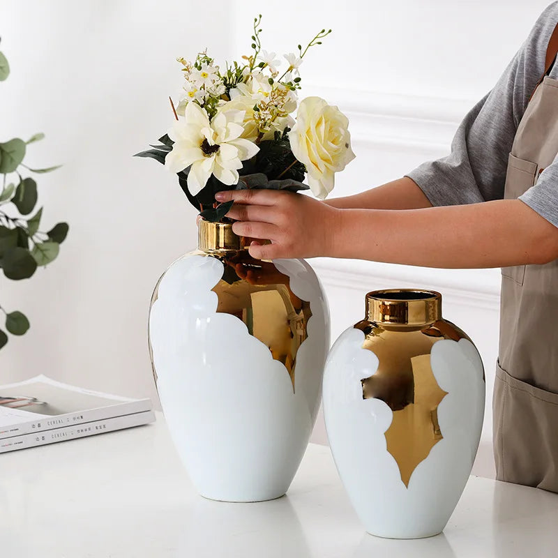Gold White Ceramic Vase