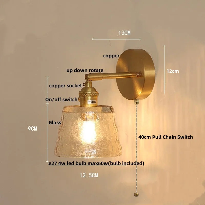 Decorbites™ Grüne Glas-LED-Wandleuchten mit Zugschalter Vintage-Stil Nachttischlampe