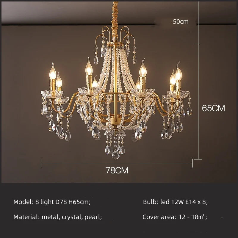 Gold Crystal Pearl Chandelier Iron D98cm