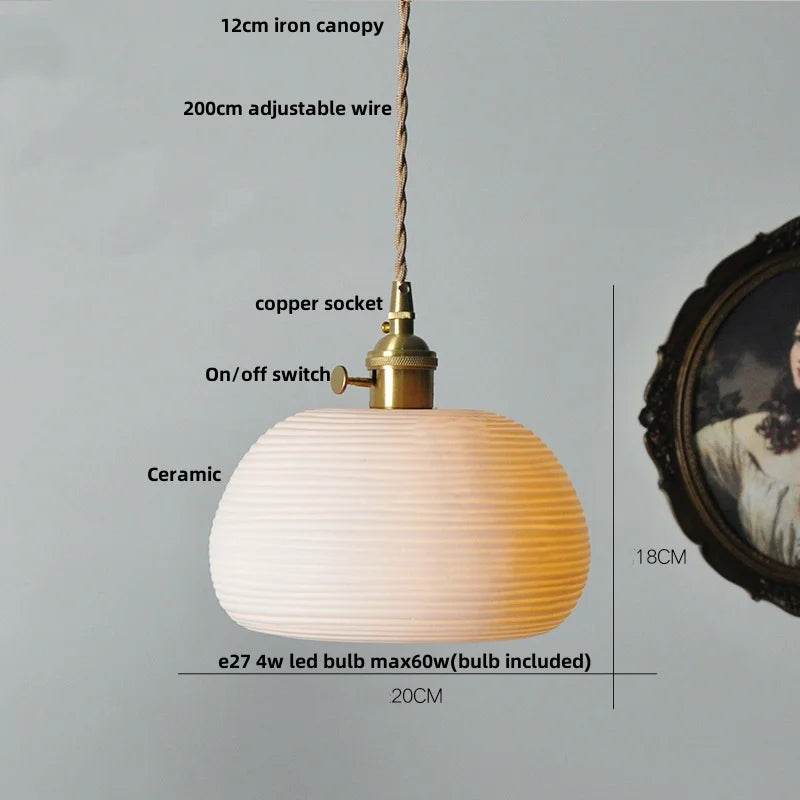 DecorBites™ Copper Ceramic LED Pendant Lights Walnut Wood Hang Lamp