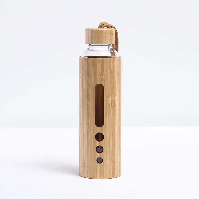 Decorbites™ Bambus-Schalen-Glas-Wasserflasche Fitness-Trinkgefäß Sport-Trinkflasche